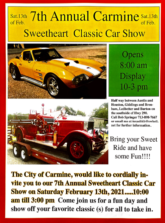 SWEETHEART CLASSIC CAR SHOW IN CARMINE CANCELLED