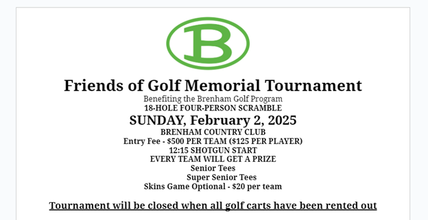 Friends Of Golf Memorial Tournament (brenham) – Kwhi.com