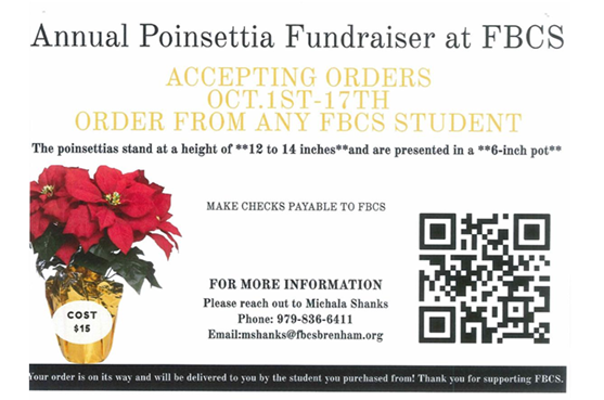 Annual Poinsettia Fundraiser at FBCS (Brenham)